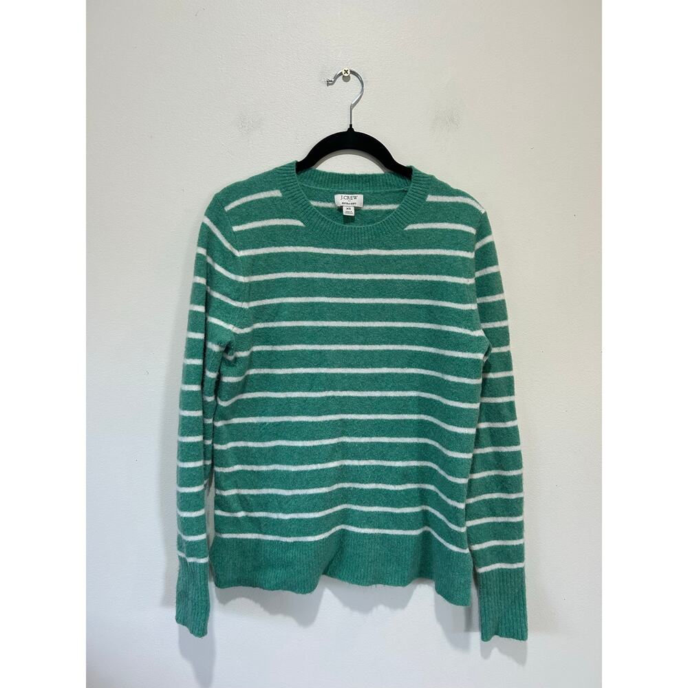 J. Crew green white striped sweater super soft womens XS crew neck nautical